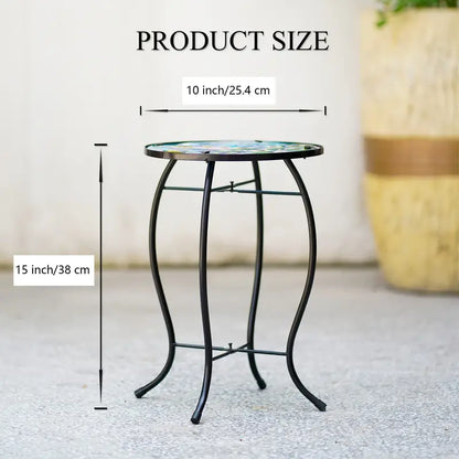 Terrance Floral Patio Side Table - Small Outdoor Glass End Table-4