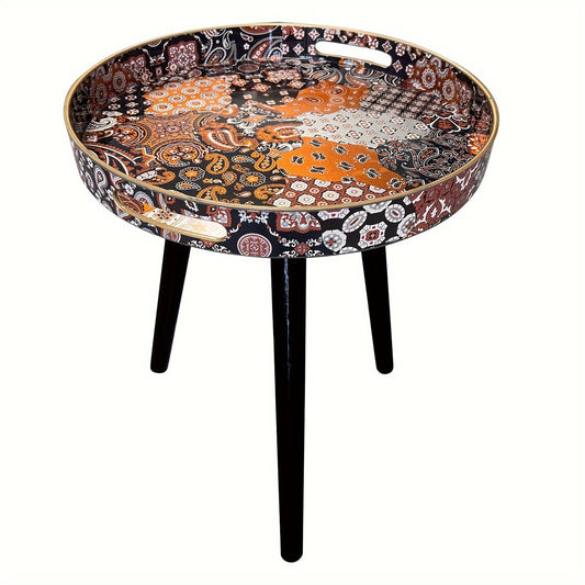 Boho-Chic Blue Coffee Table with Tray-0