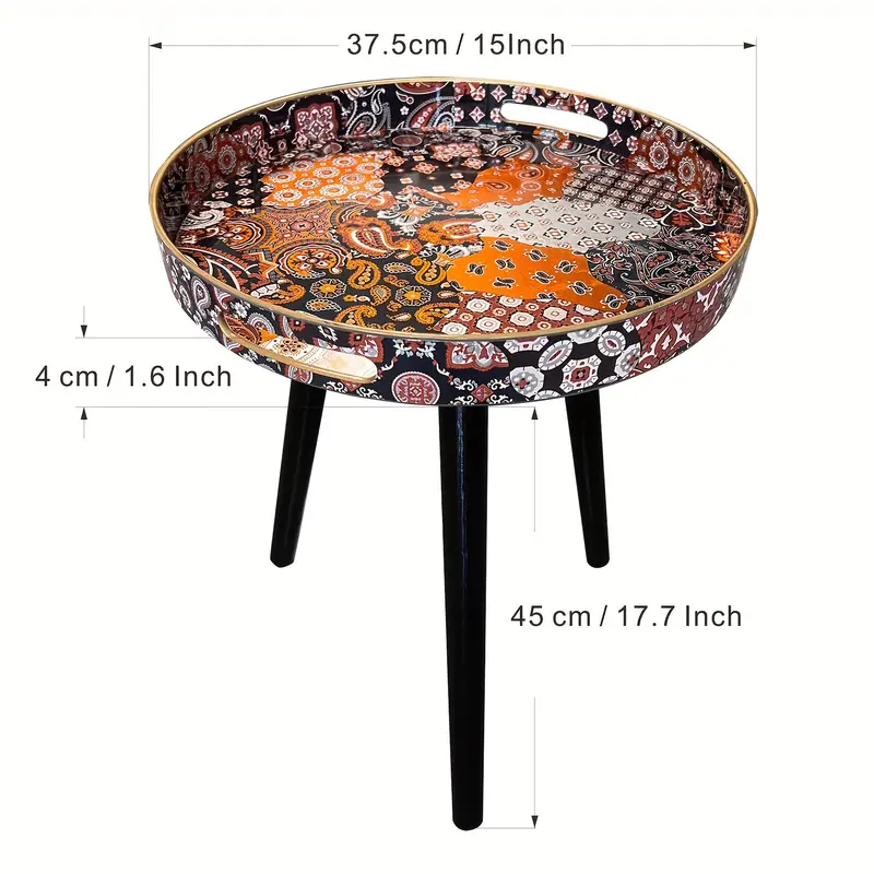 Boho-Chic Blue Coffee Table with Tray-2