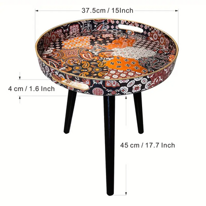 Boho-Chic Blue Coffee Table with Tray-2
